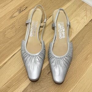 Salvatore Ferragamo Women's Silver Ballet Kitten Heel Shoe